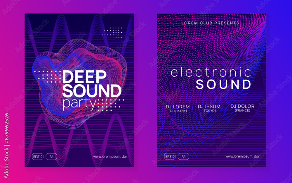 Canvas Prints Fest Banner. Dj Set. Night Club Electro Element. Violet Edm Event. Trance Invite. Soundwave Beat Illustration. Pink Music Poster. Green Fest Banner