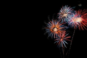 Black background with fireworks in foreground