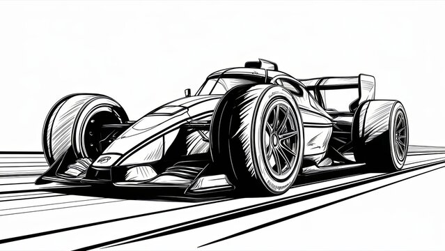 Adult coloring page for book and drawing. Concept vector illustration. High speed drive vehicle. Graphic element. Car wheel. Black contour sketch Generative AI