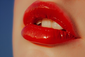 Obraz premium A close-up view of a woman's lips with black lipstick. Perfect for edgy and dramatic makeup looks.. Beautiful simple AI generated image in 4K, unique.