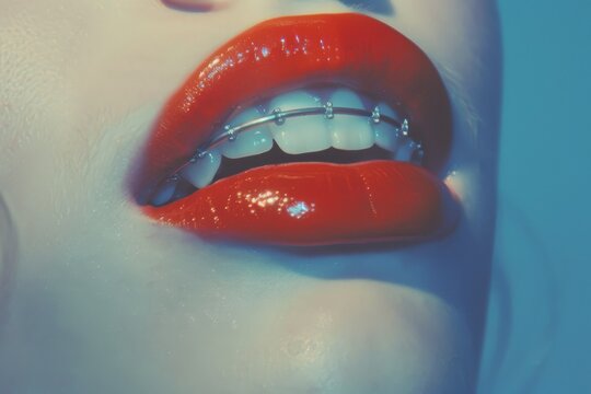 Close-up view of a woman's lips with black lipstick. Ideal for makeup tutorials and edgy fashion editorials. Beautiful simple AI generated image in 4K, unique.