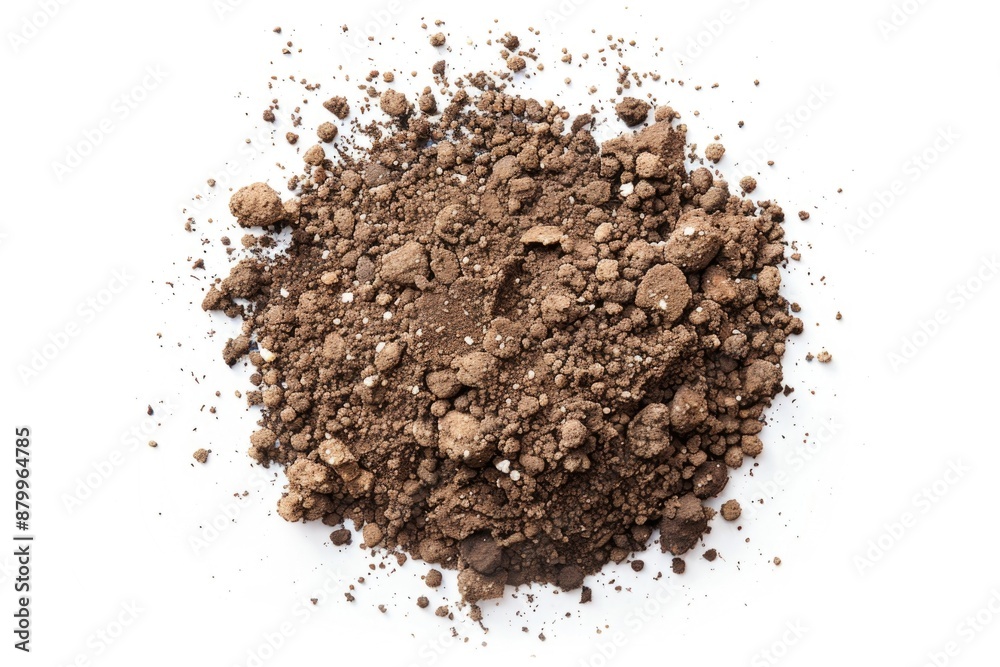 Poster a small mound of dirt sits on a clean white surface, suitable for use in illustrations about nature,