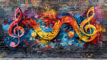 Vibrant Music Graffiti on Brick Wall