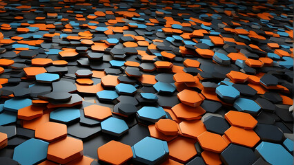 Fototapeta premium Abstract hexagonal surface in orange and blue