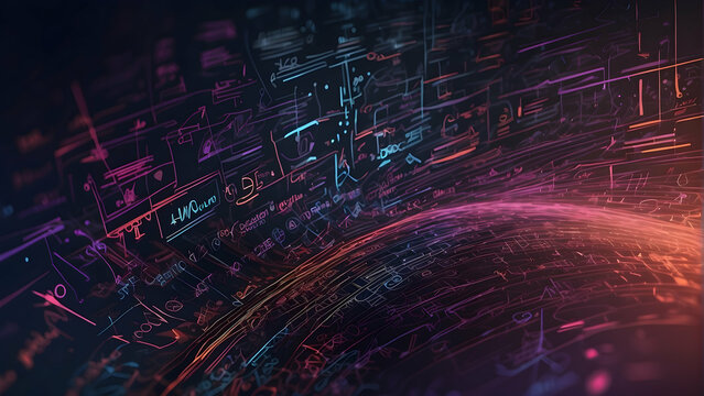 Abstract mathematical equations glowing on surface