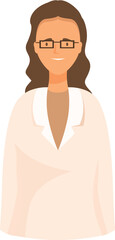 Friendly female doctor wearing glasses smiling wearing lab coat