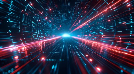 Obraz premium A vibrant depiction of futuristic data streams glowing in cyberspace, evoking high-tech communication.