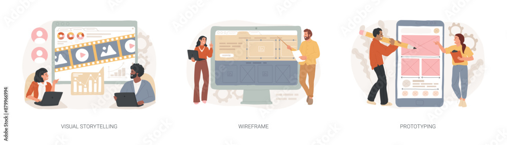 Wall mural web page layout isolated concept vector illustration set.