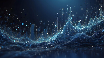 Digital blue lines and dots on dark background