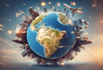 Naklejka premium flying icons illustration globe abstract advertising application background business buttons cartoon catalog chat communication compass concept continent cool creative earth electronic mail