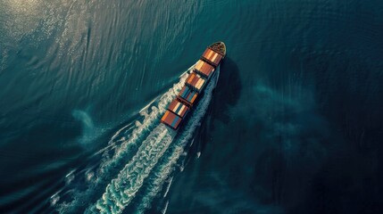 Large ship is sailing through ocean