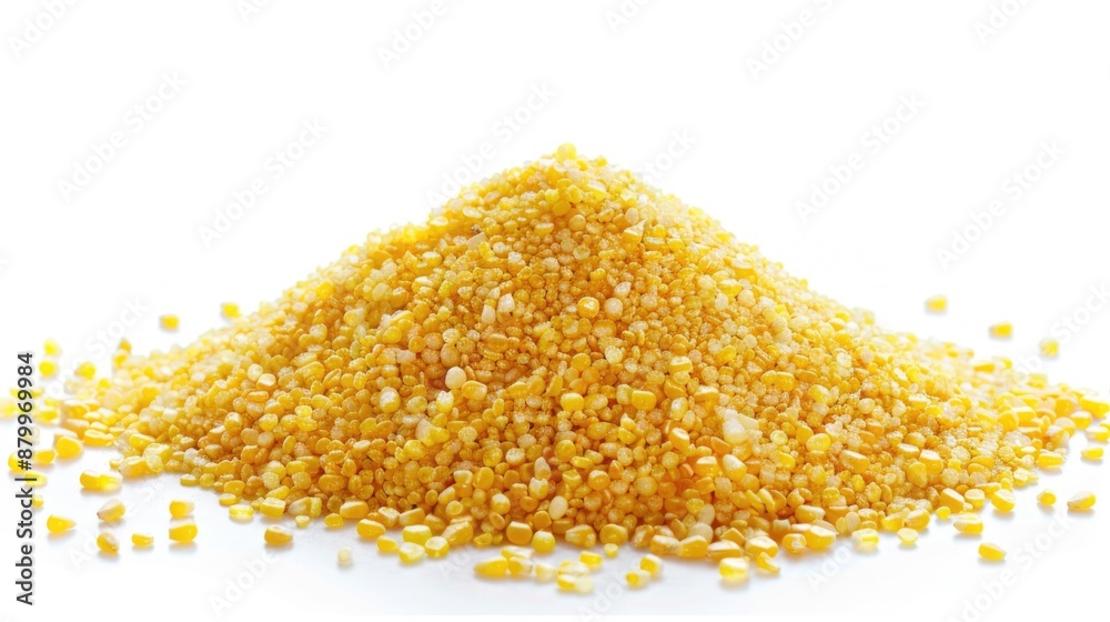 Poster a close-up shot of a pile of corn kernels on a white surface
