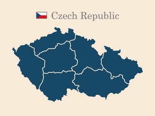 czech republic old style map with flag, vector illustration, isolated on beige background 10 eps