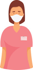 Female nurse wearing pink scrubs and a protective mask is standing with confidence