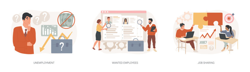 Job search isolated concept vector illustration set.