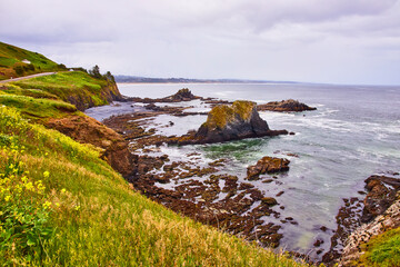 Dramatic Cliffs and Ocean View with Scenic Road in Newport Oregon