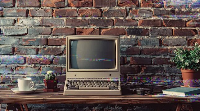 Vintage computer by large brick window in a cozy, nostalgic setting
Seamless looping 4k time-lapse virtual video animation background. Generated AI