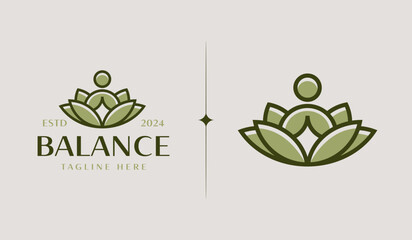 Yoga Leaf Balance Monoline Logo Template. Universal creative premium symbol. Vector illustration. Creative Minimal design template. Symbol for Corporate Business Identity
