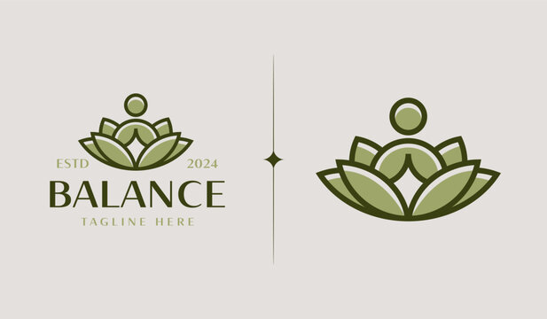 Yoga Leaf Balance Monoline Logo Template. Universal creative premium symbol. Vector illustration. Creative Minimal design template. Symbol for Corporate Business Identity