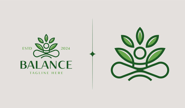 Yoga Leaf Balance Monoline Logo Template. Universal creative premium symbol. Vector illustration. Creative Minimal design template. Symbol for Corporate Business Identity