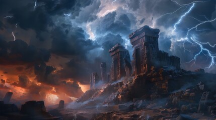 Ancient Ruins Under a Dramatic Storm.