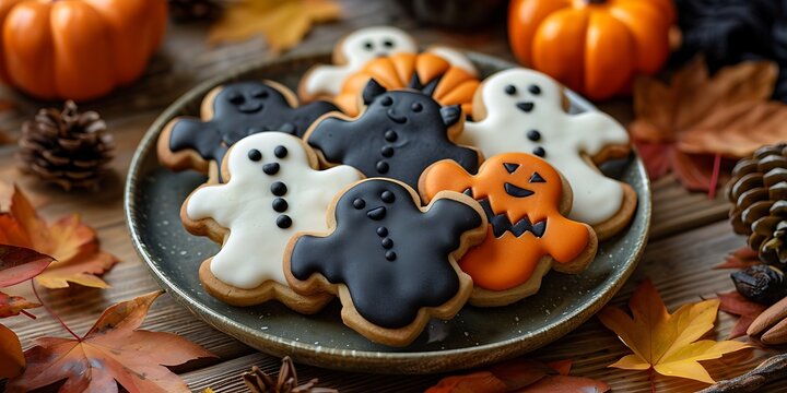 Halloween Gingerbread Cookies on a Rustic Table Setting