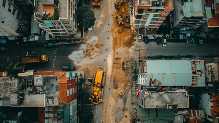 A road being paved through city.