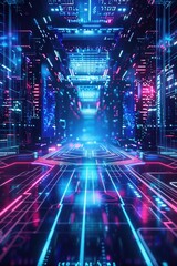 Fototapeta premium Futuristic cityscape with neon lights