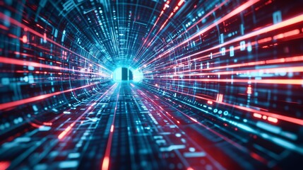 Obraz premium A vibrant depiction of futuristic data streams glowing in cyberspace, evoking high-tech communication.