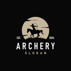 Archer logo vector silhouette warrior archery simple design bow and arrow template illustration