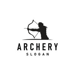 Archer logo vector silhouette warrior archery simple design bow and arrow template illustration