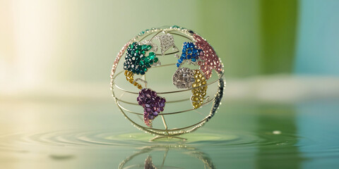 a globe of the earth formed of precious stones, concept of renewable and organic, ecology, 3d for text