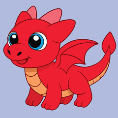 Adorable Red Dragon Vector Illustration | Cartoon, Clipart & Line Art Design