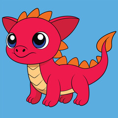 Fototapeta premium Adorable Red Dragon Vector Illustration | Cartoon, Clipart & Line Art Design