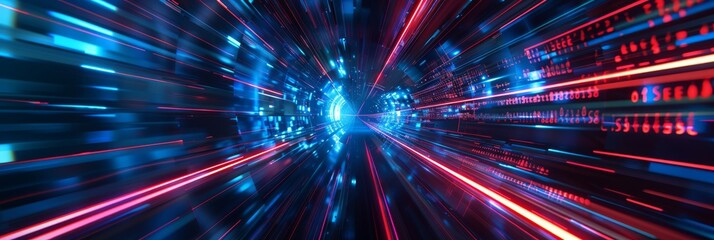 Naklejka premium A vibrant depiction of futuristic data streams glowing in cyberspace, evoking high-tech communication.