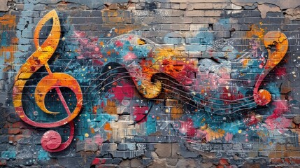 Musical Graffiti on Brick Wall