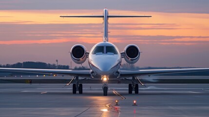 Business jet on tarmac ready for a photoshoot before take off, with copy space