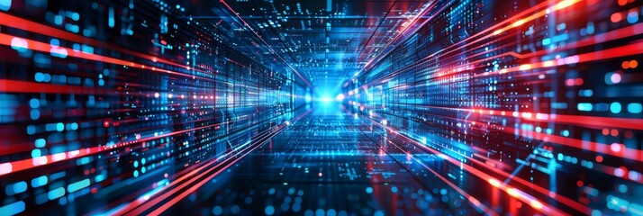 Obraz premium A vibrant depiction of futuristic data streams glowing in cyberspace, evoking high-tech communication.