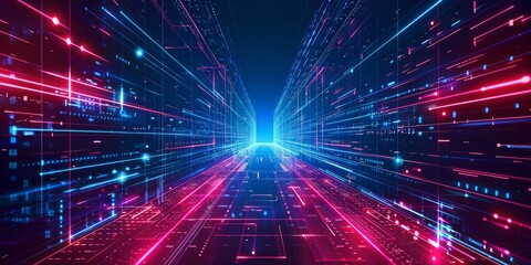 Obraz premium A vibrant depiction of futuristic data streams glowing in cyberspace, evoking high-tech communication.