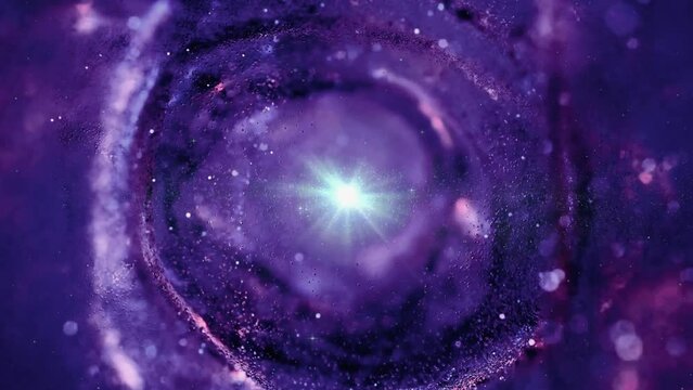 Colorful particles of liquid move to form a tunnel and light shines. motion animation background
