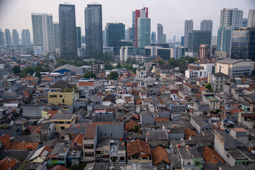 Densely populated housing at South Jakarta. Population distribution and urban concept