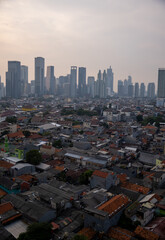 Densely populated housing at South Jakarta. Population distribution and urban concept