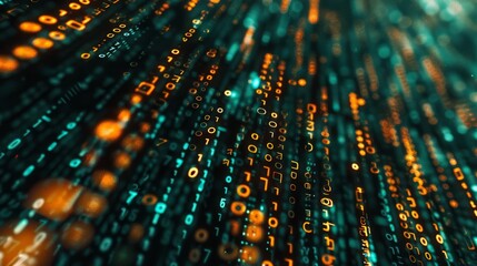 Obraz premium Data streams in digital matrix with glowing elements, embodying cyber, electronic, and connectivity concepts