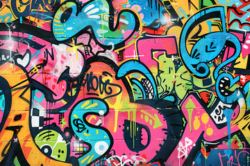 A colorful graffiti wall with a variety of letters and numbers, generative ai image..
