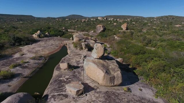 Aerial view of Geos&iacute;tio Serra Verde, Sert&atilde;o do Serid&oacute; Region - Cerro Cor&aacute;, Rio Grande do Norte, Brazil