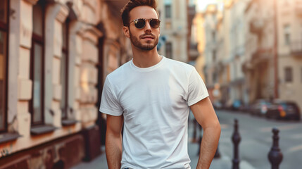 Trendy Man in Jeans and T-Shirt on Urban Street
