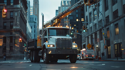 High end work truck in the city.