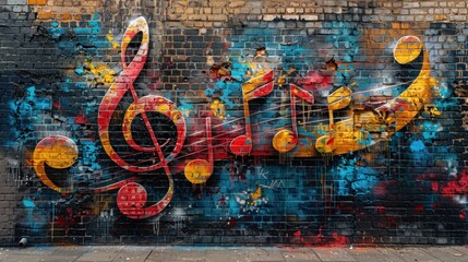 Musical Graffiti on Brick Wall