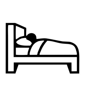 recommend clip art: black outline illustrated icon of a person sleeping on bed isolated on white