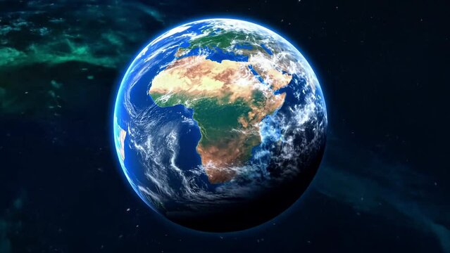 Pushing towards planet Earth floating in space and zeroing in on the continent of Africa.